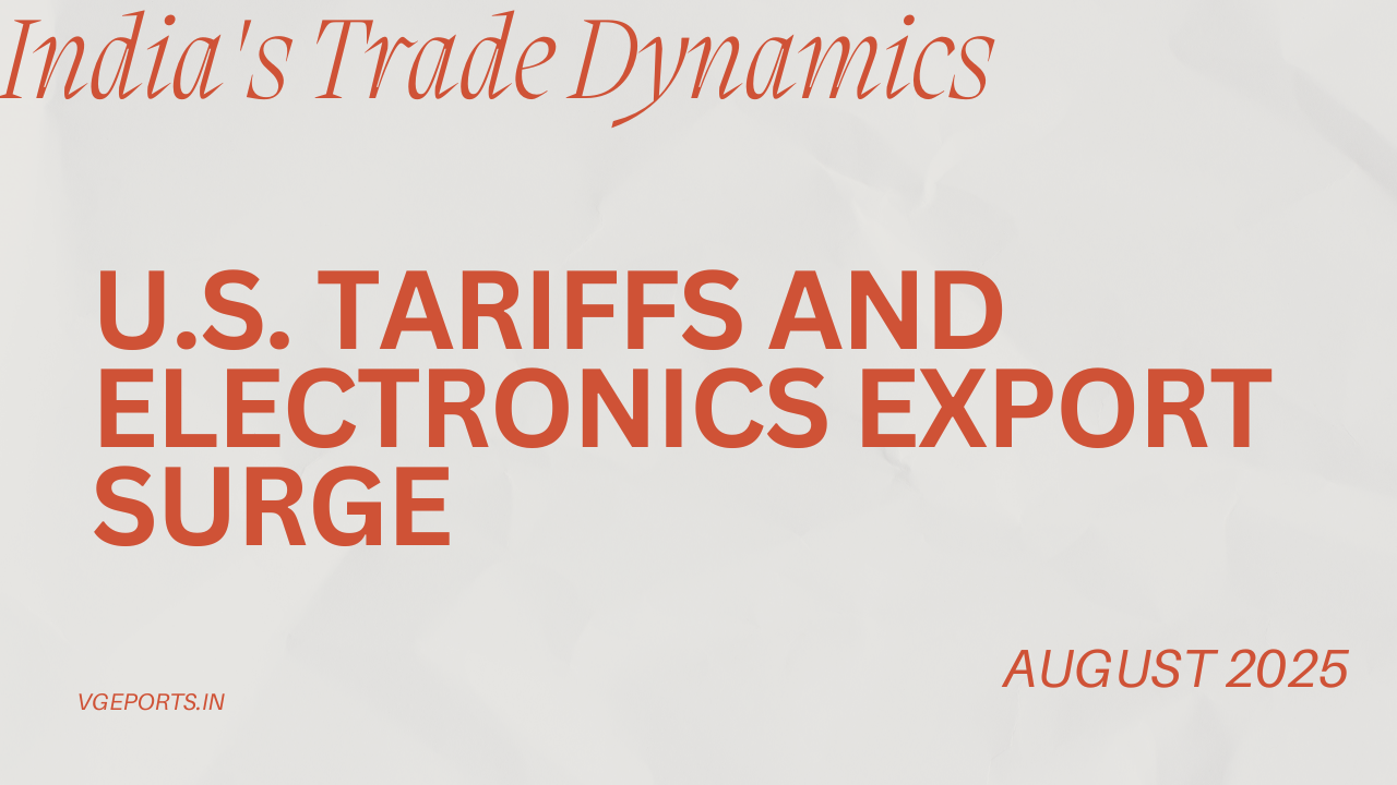 A vibrant digital illustration of India's trade landscape, featuring a map of India with export and import icons, including electronics and U.S. tariff symbols, set against a backdrop of global trade routes.